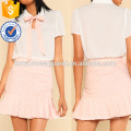 Tie Neck Top & Ruffle Polka Dot Skirt Manufacture Wholesale Fashion Women Apparel (TA4054SS)